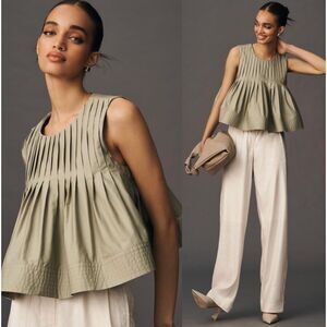 Anthropologie x Mare Mare Pleated Swing Olive Blouse